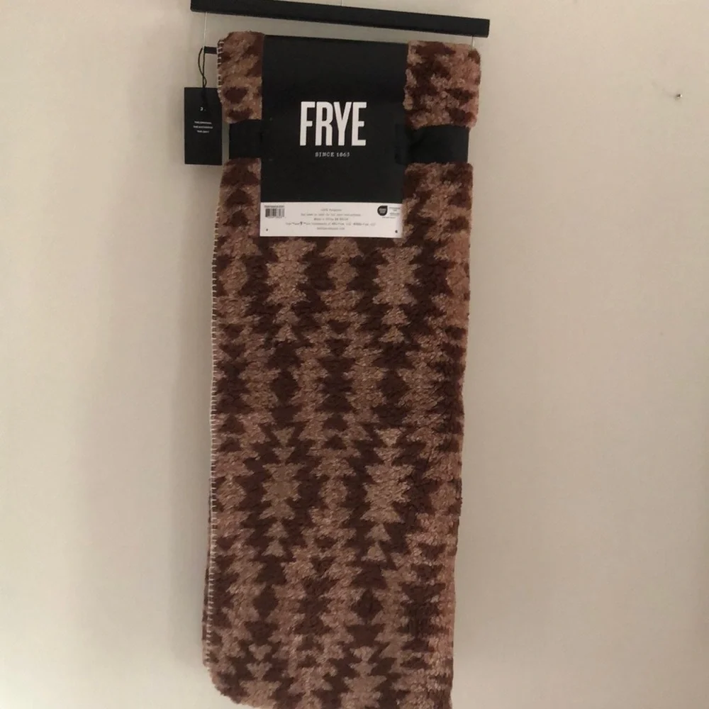 Frye Tan and Brown Geometric Sherpa Throw Blanket
